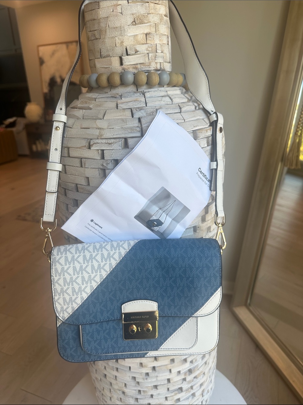 Michael Kors Blue & White Signature Diagonal Crossbody Bag
